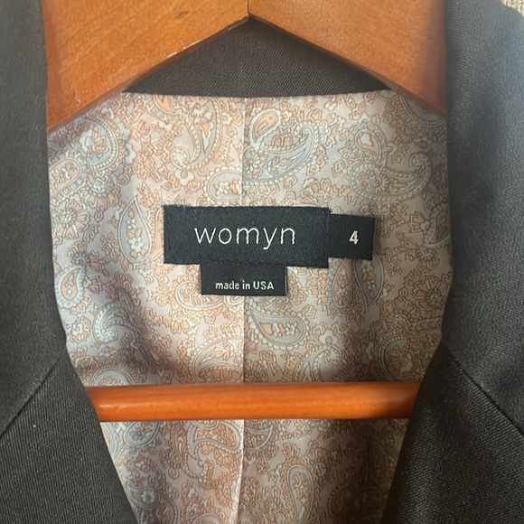 Blazer suede trim and brown cotton blend size 4 brand Womyn Lined made in NYC - Picture 2 of 5